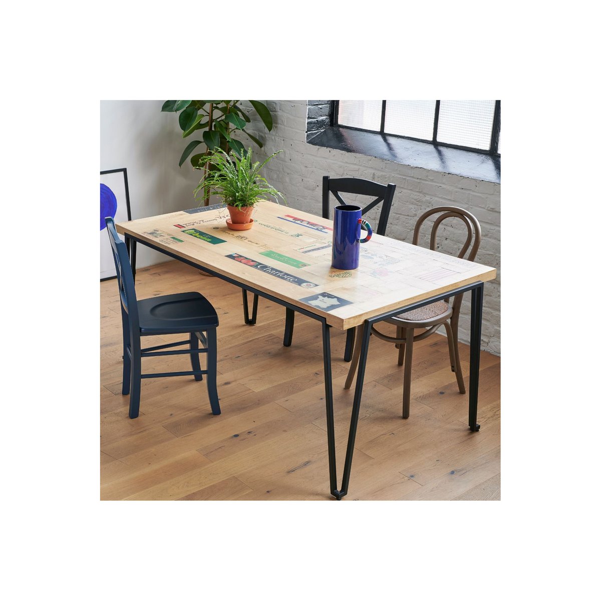 Table indus rectangulaire en bois recyclé et pied métal L160 - DEMETER marron, HELLIN, DEPUIS 1862