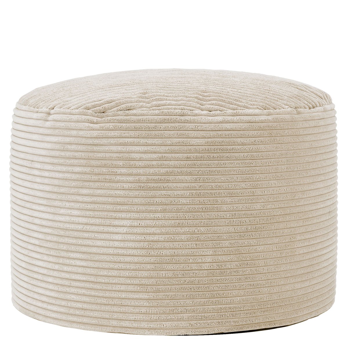 Pouf fauteuil salon et son repose-pied rond velours côtelé Oeko-Tex® - NATALIA beige galet, ICON