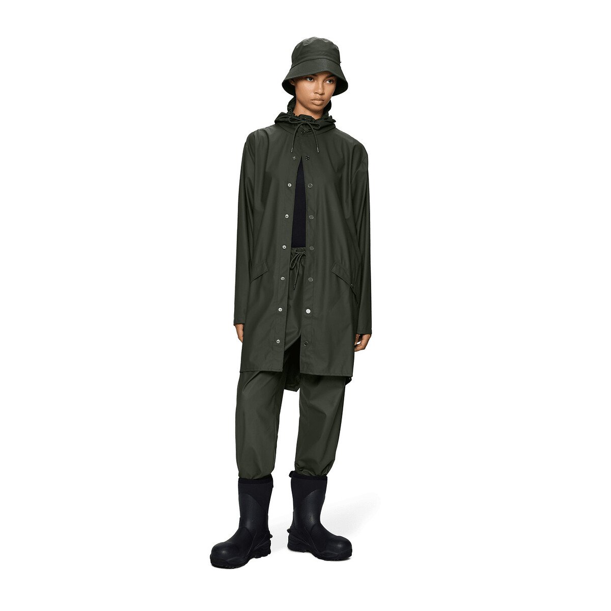 Casaco impermeável com capuz unissexo, LONG JACKET caqui, RAINS