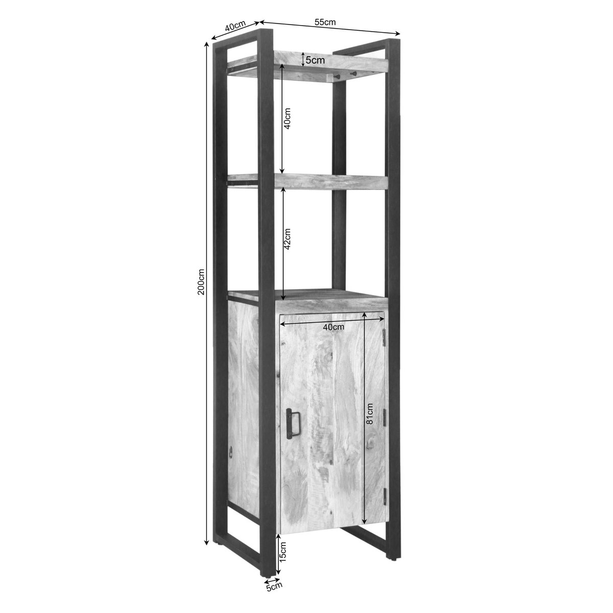 Colonne étagère en bois 1 porte 2 niches MILORA naturel, PIER IMPORT