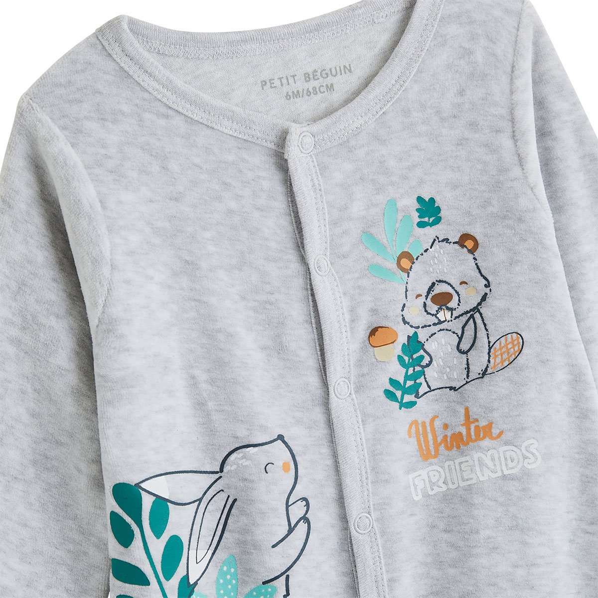 Pyjama bébé en velours Ebana gris, PETIT BEGUIN