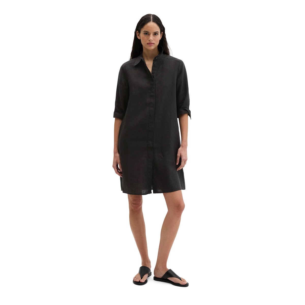 Robe en lin loose avec fermeture éclair sans couture noir, MARC O'POLO