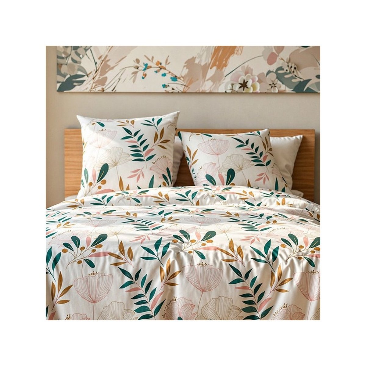 Housse de couette 2 personnes finition bouton + 2 taies 100% microfibre multicolore, DECORATIE