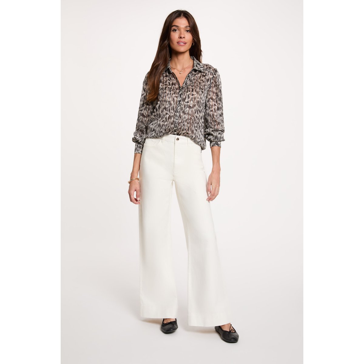 Chemise satinée col à revers multicolore, MORGAN