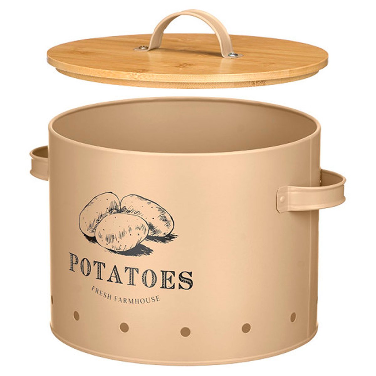 Boîte à pommes de terre en métal beige et bambou 22.5x22.5x22cm beige, WADIGA