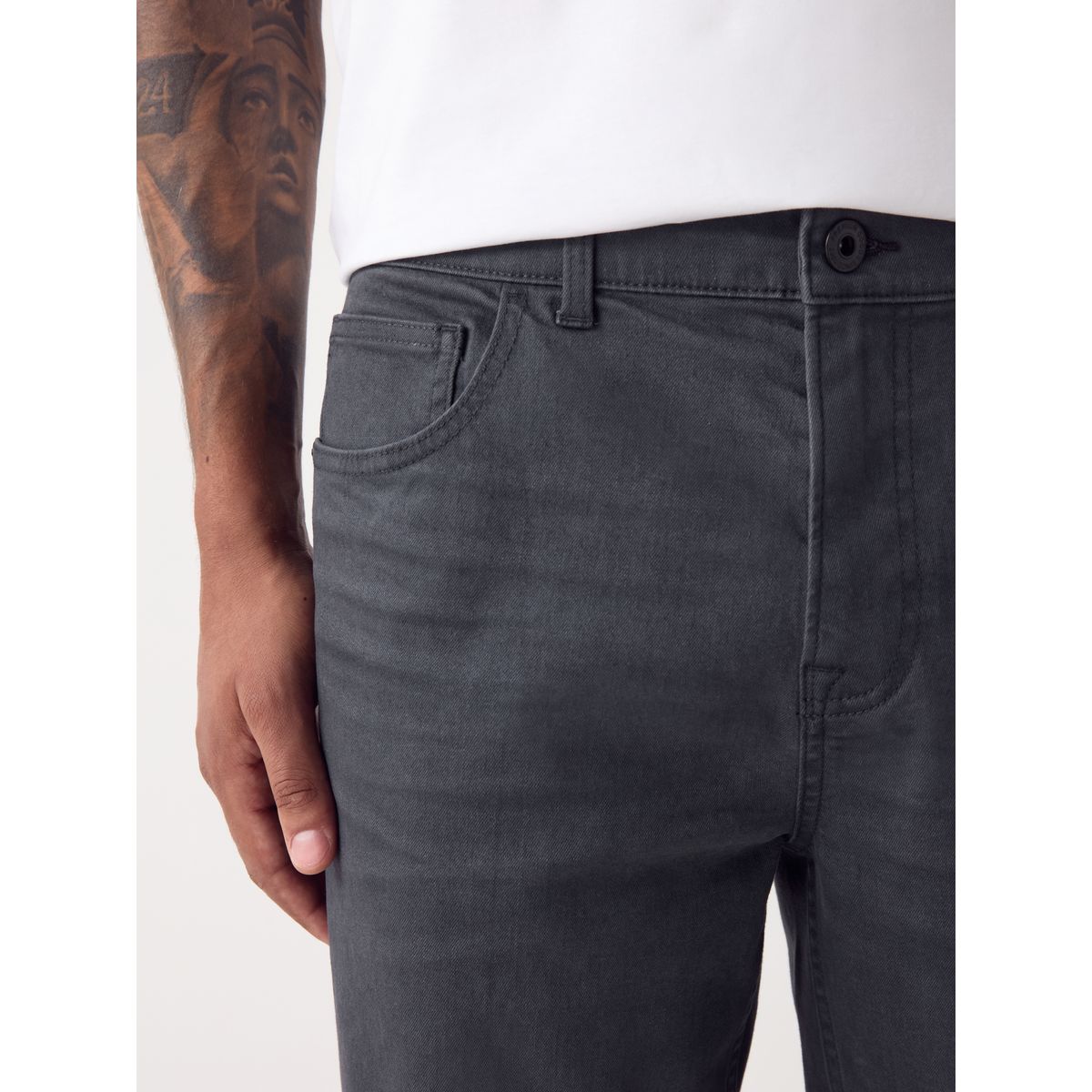 Jean stretch classique coupe regular fuselée gris fusain, NEXT