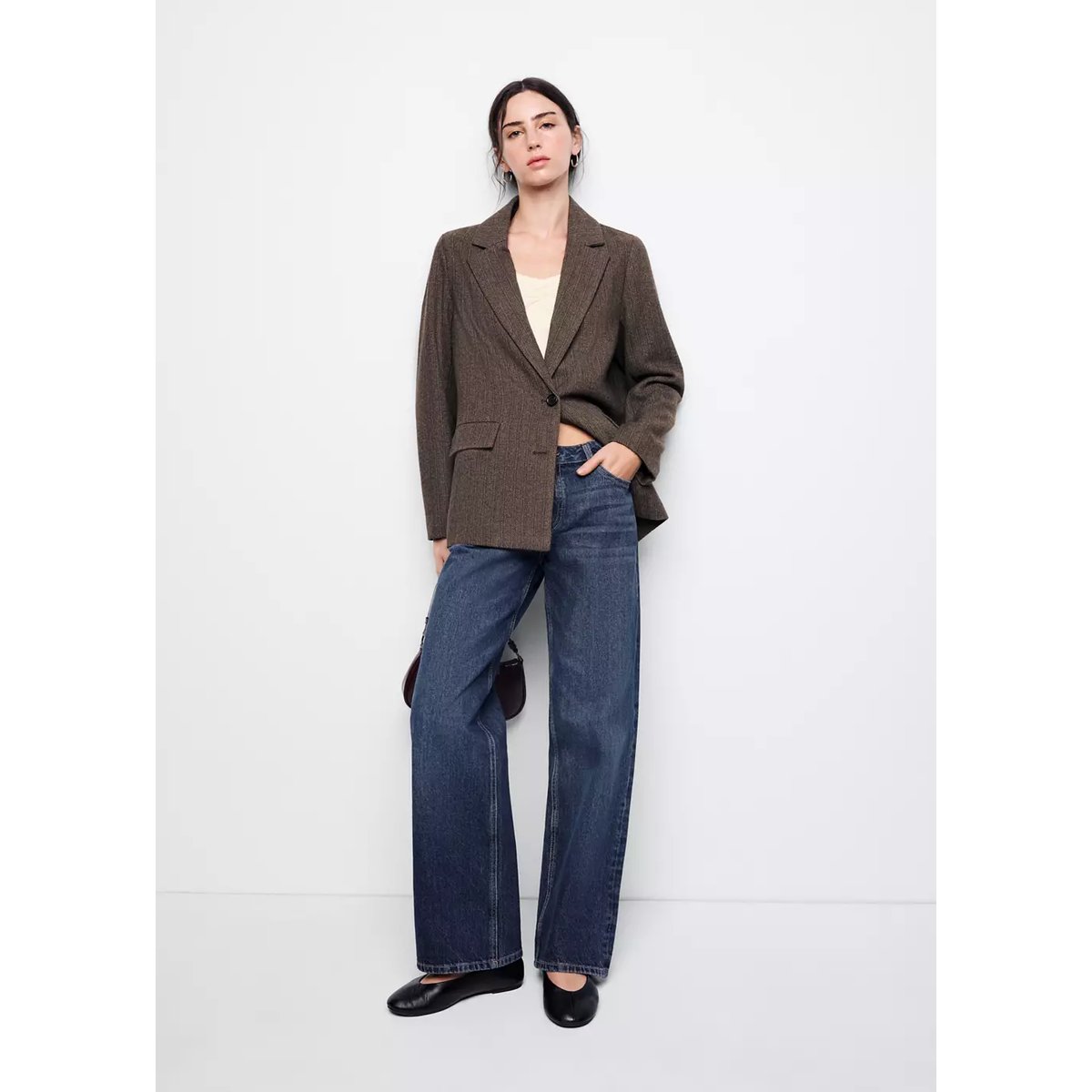 Blazer à chevron laine mélangée sable, MANGO TEEN