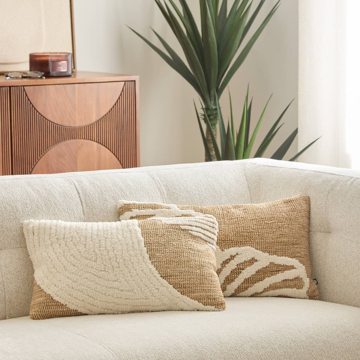 Coussin rectangulaire LOOMIA beige lin, ATMOSPHERA