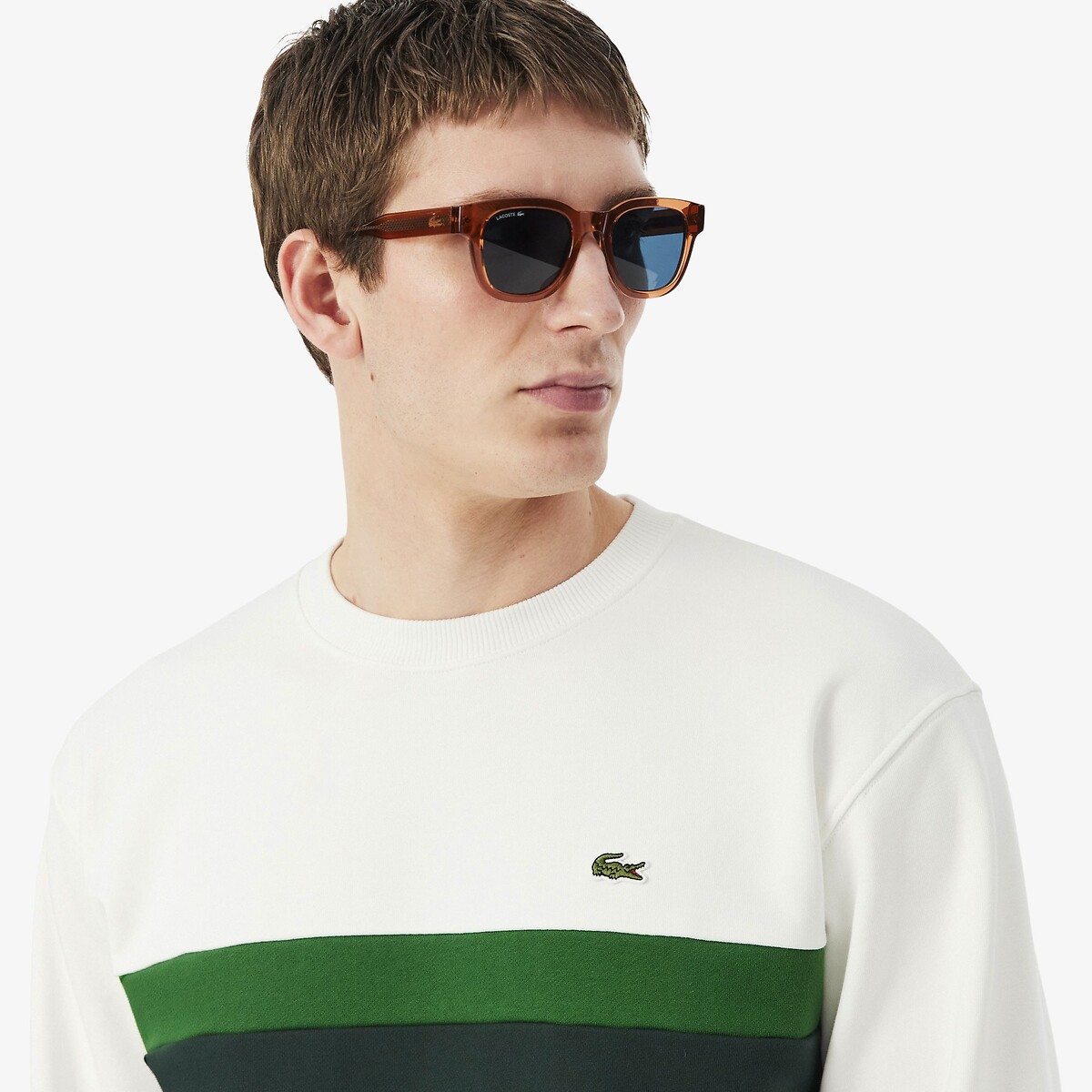 Sweatshirt aus Molton, Colorblocking cremeweiss/grün, LACOSTE