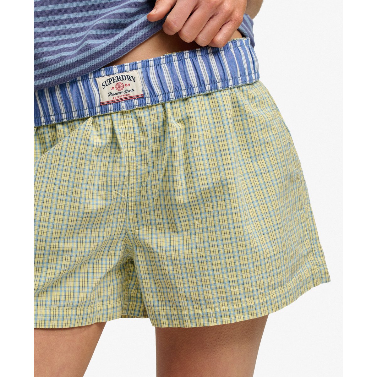 Short en Coton Mini Carreaux Coupe Ample jaune hampton à carreaux, SUPERDRY