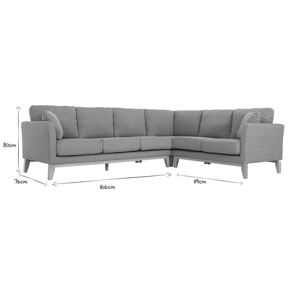 Canapé d'angle déhoussable scandinave 5-6 places en tissu gris clair et bois clair OSLO gris clair, MILIBOO