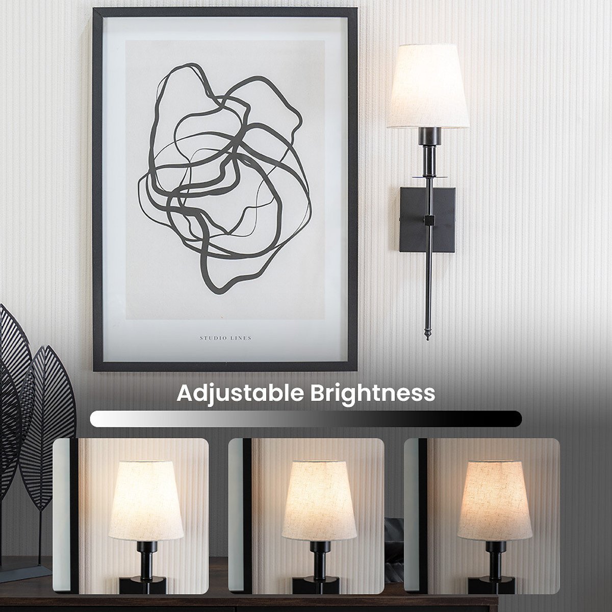 Set of 2 Kasey Rechargeable Easy Fit Wall Lights with Shades in Black black, SO'HOME