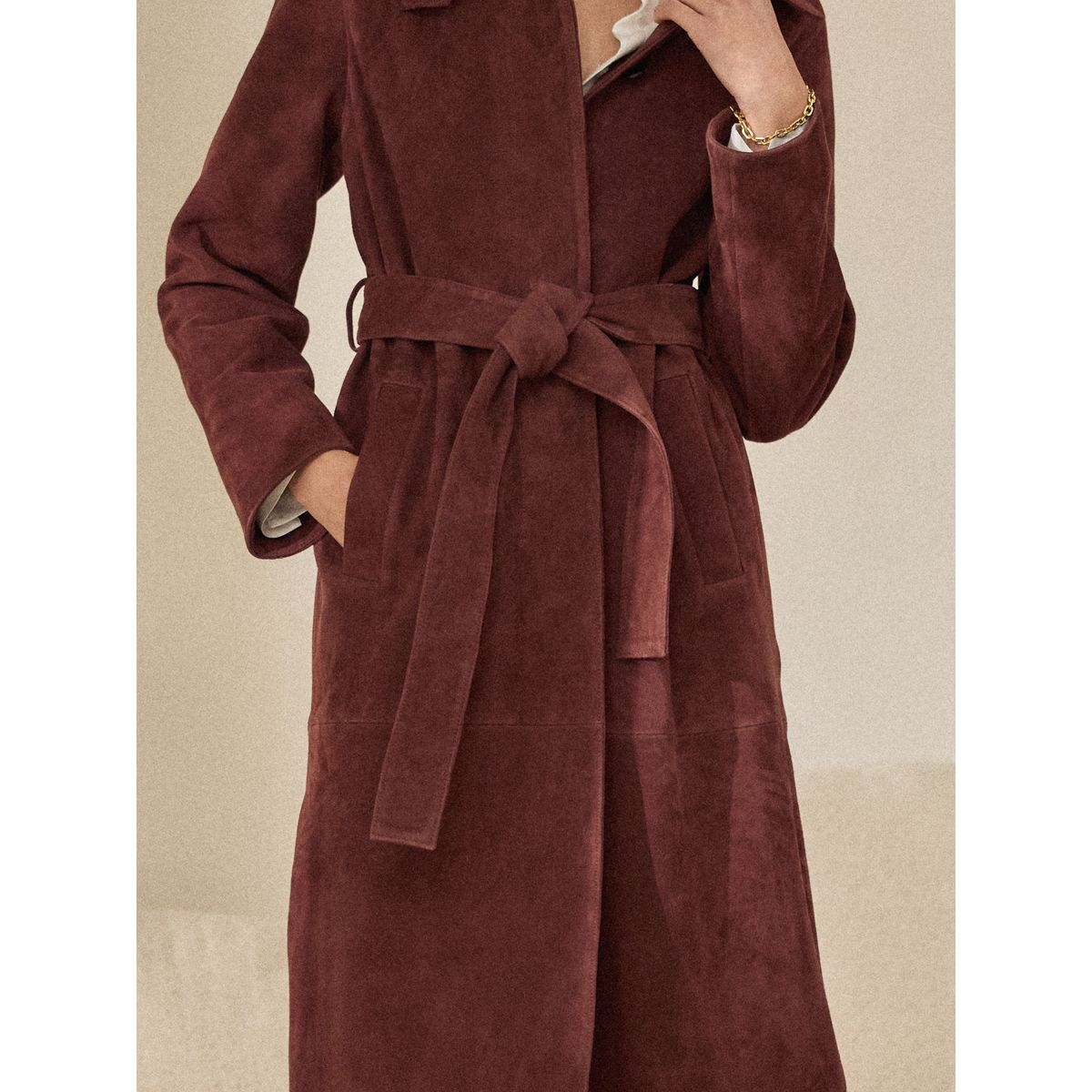 Trench en daim à ceinture marron fauve, NEXT