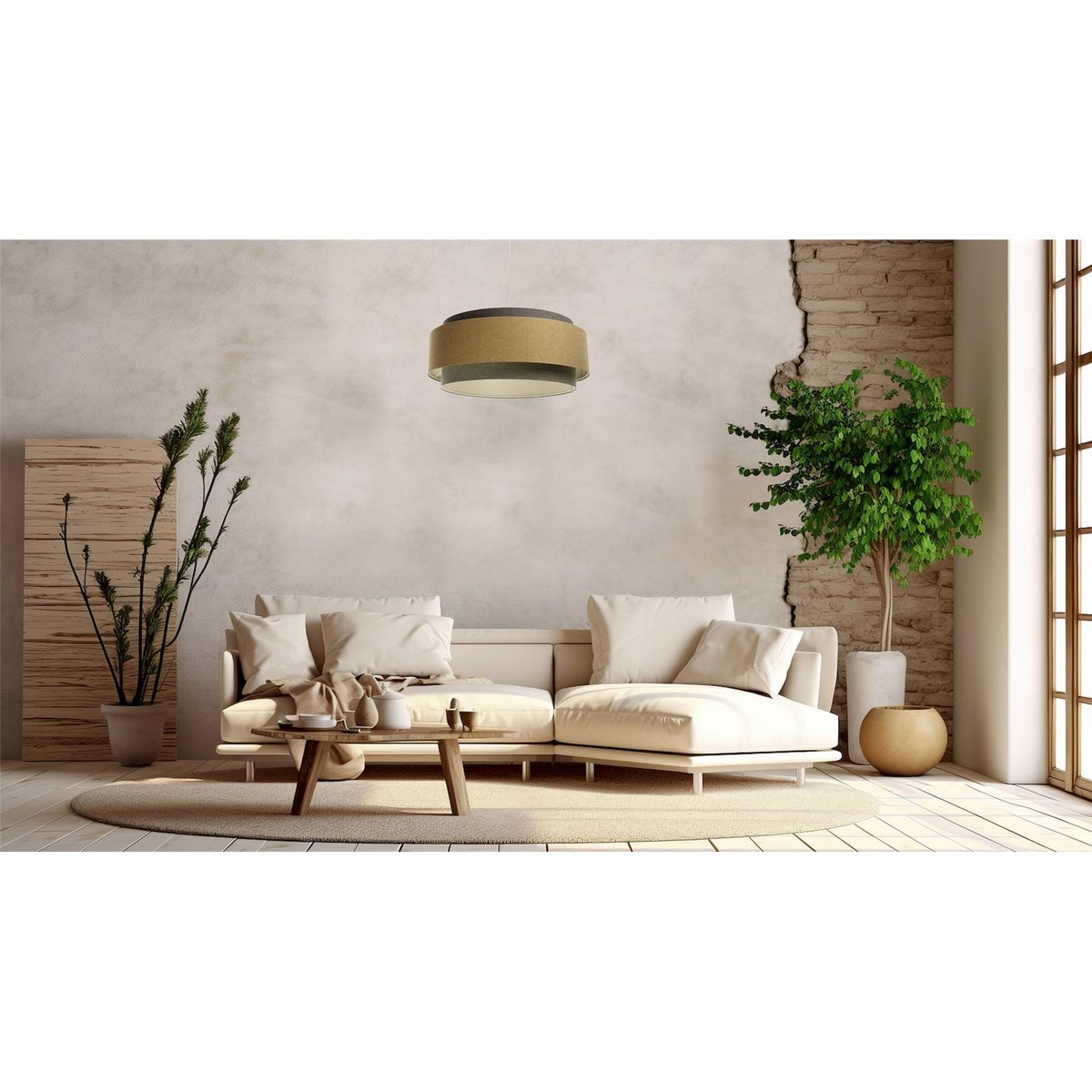 Suspension en tissu ronde, BOHO ELEGANT beige crème texturé, BPS KONCEPT