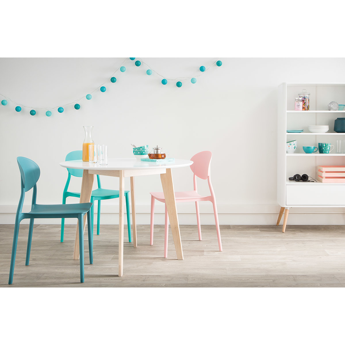 Table scandinave ronde blanc et bois D100 cm LEENA blanc, MILIBOO