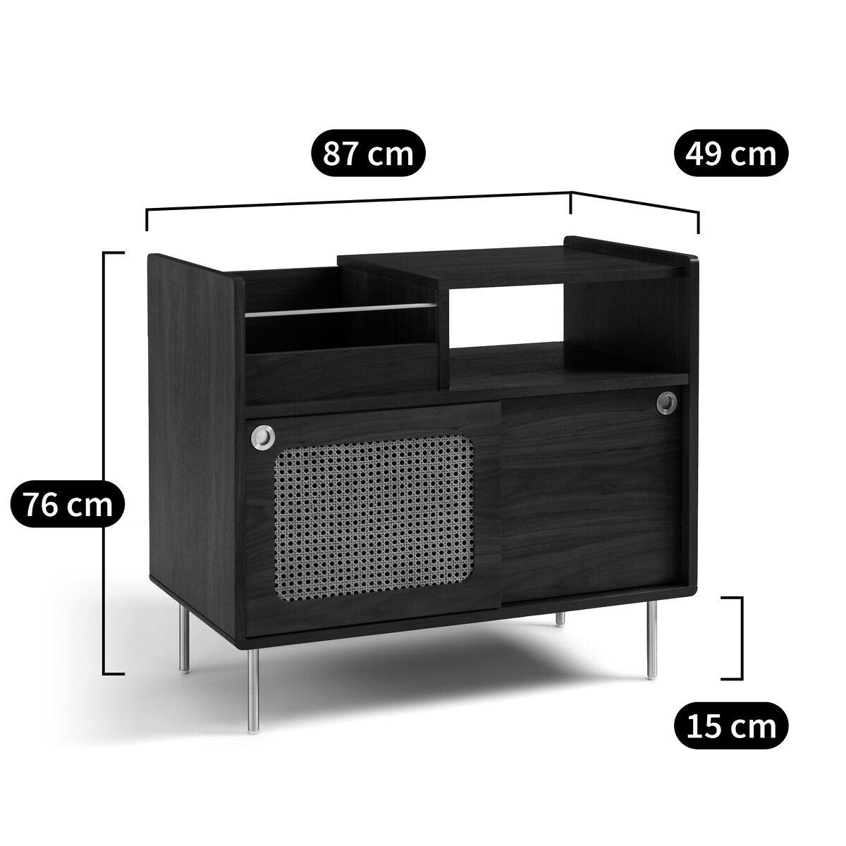 Mueble para vinilos de chapa de nogal y mimbre, Redpop nogal, LA REDOUTE INTERIEURS