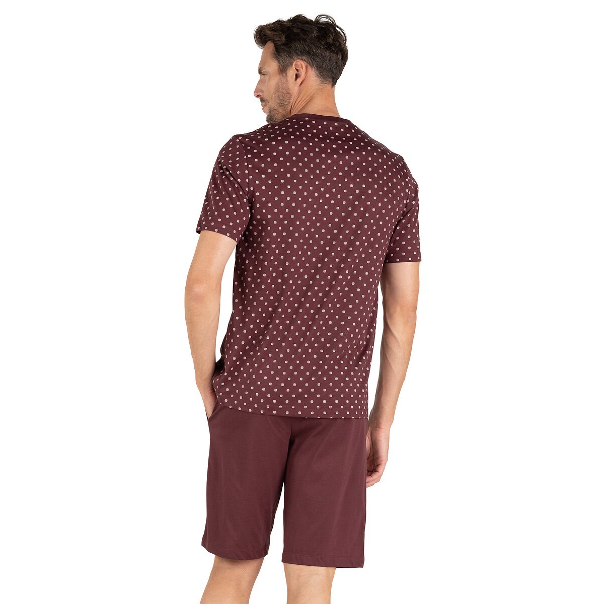 Pyjashort en coton mercerisé et motif haut bordeaux, EMINENCE
