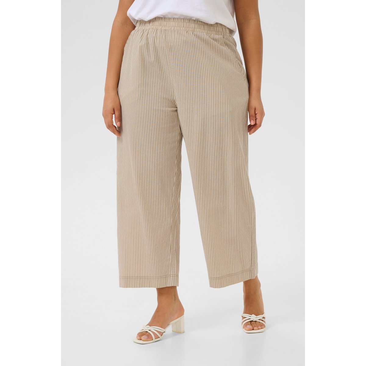Pantalon casual beige chinchilla / blanc white stripe, KAFFE CURVE