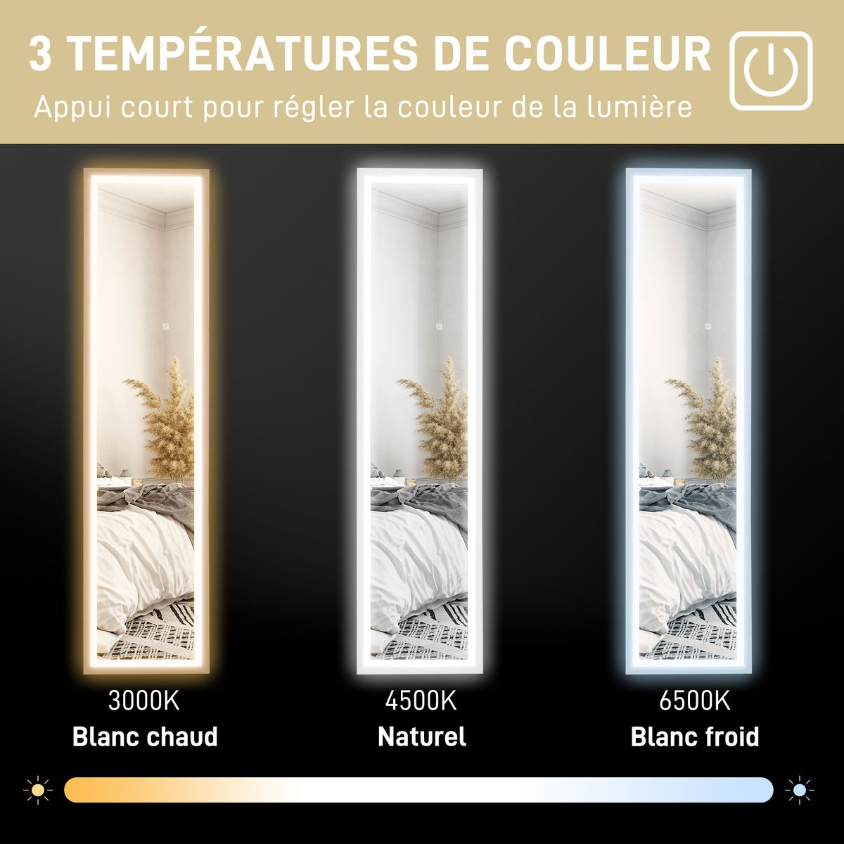Miroir en pied Verre trempé Blanc blanc, HOMCOM