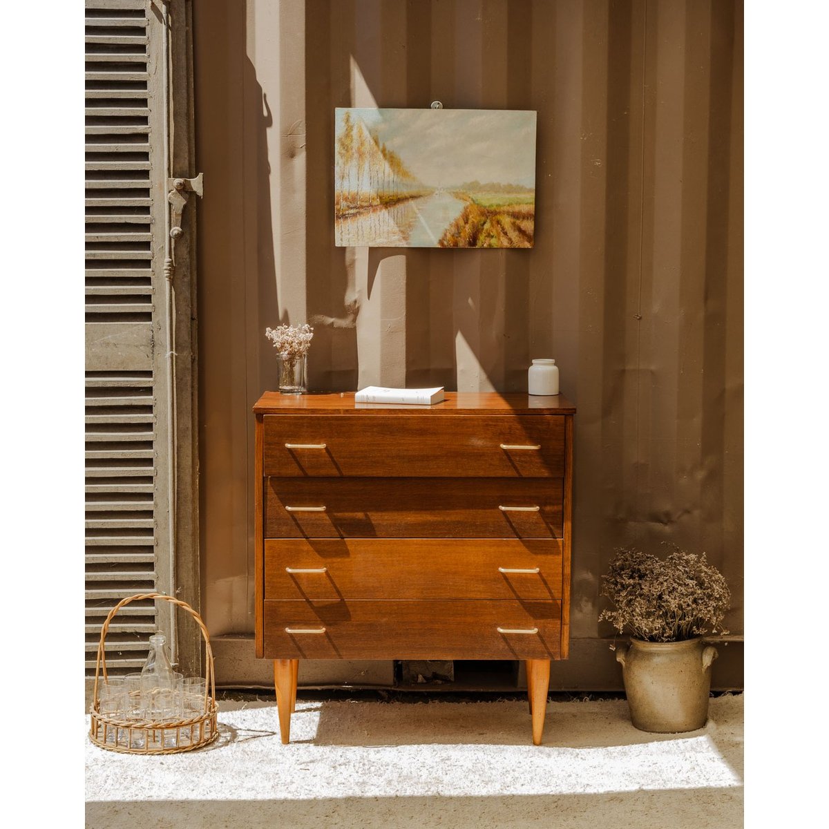 Commode en bois Olga N°676 - Bon état bois foncé, DEBONGOUT