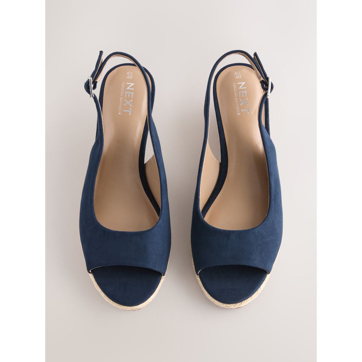 Chaussures compensées à bout ouvert bleu marine, NEXT
