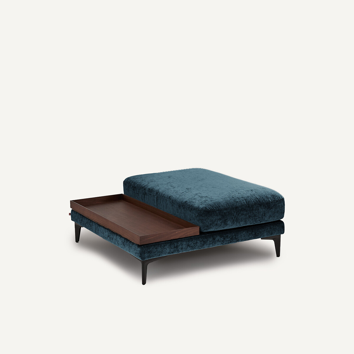 Poggiapiedi con vassoio, misto velluto, MODERNISTE, design di Emmanuel Gallina iris nero, EMMANUEL GALLINA X AM.PM