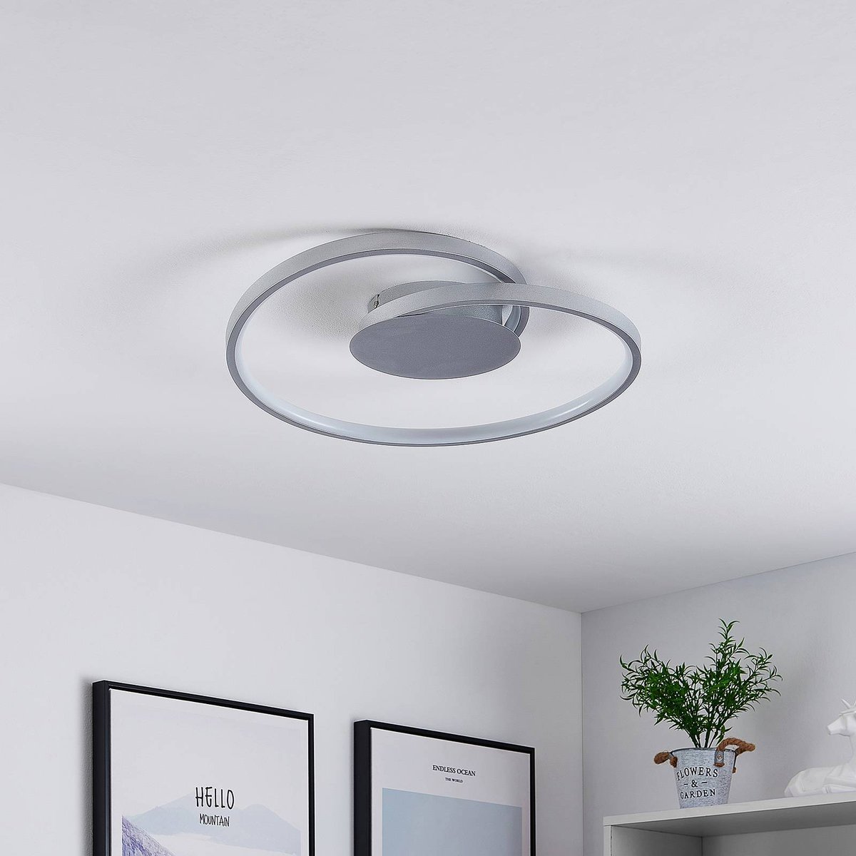 Plafonnier en métal moderneLED, Enesa argent, LUCANDE