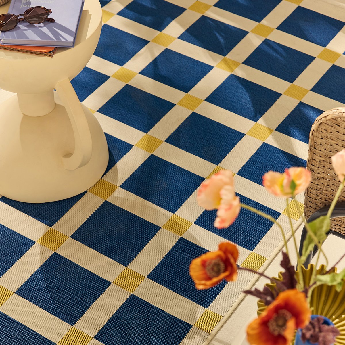 Tapis extérieur à motif damier POSITANO bleu, NAZAR RUGS