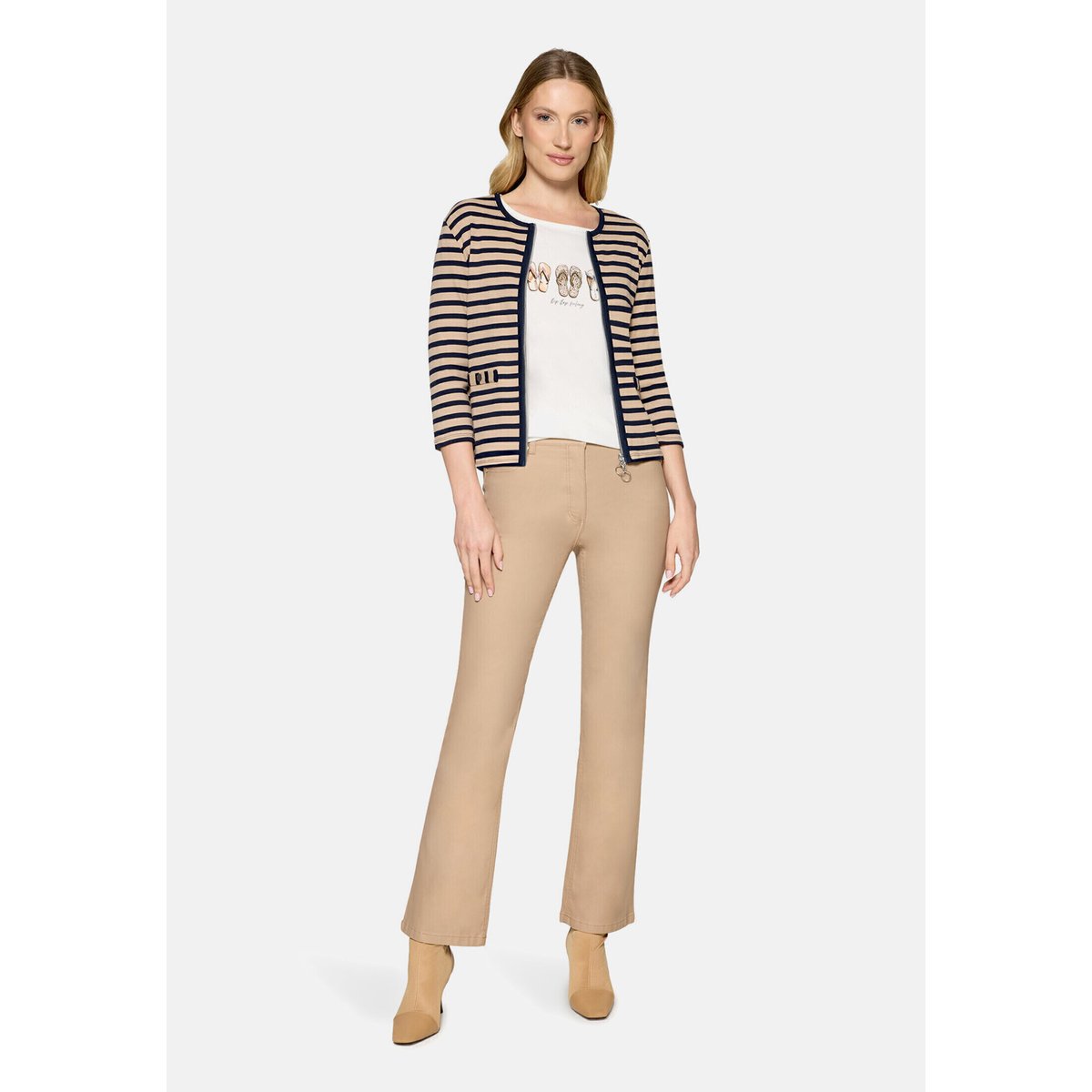 Cardigan façon t-shirt de texture côtelée beige/dark blue, BETTY BARCLAY