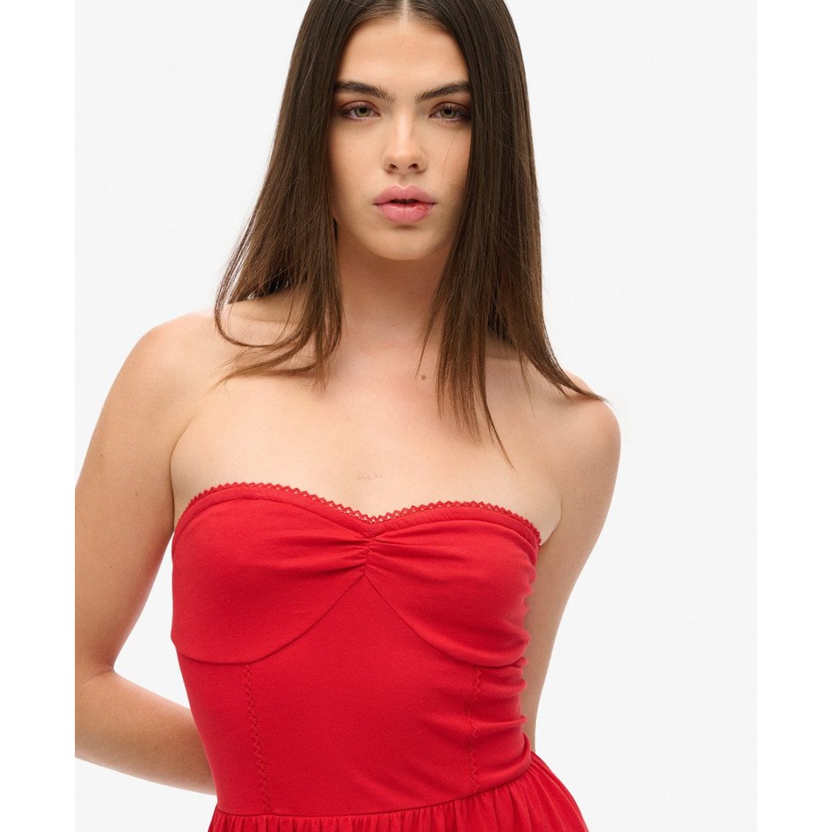 Mini-robe bustier en dentelle esprit années 50 rouge vif, SUPERDRY