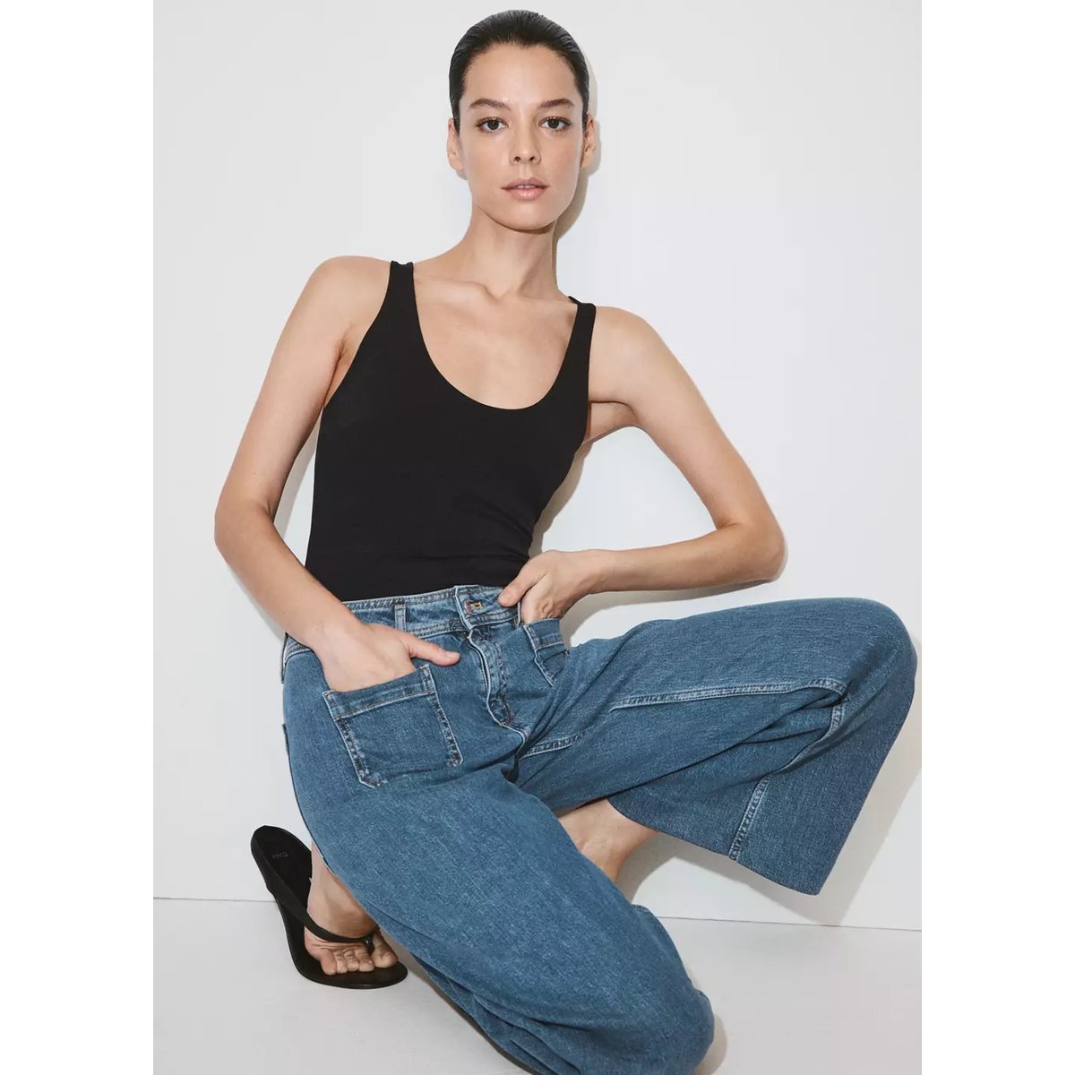 Jean large taille haute bleu moyen, MANGO