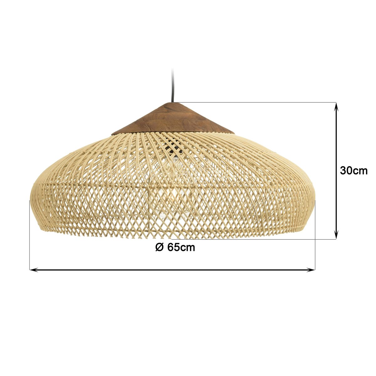 Suspension ronde 65cm en rotin et teck FOLELLI ecru, PIER IMPORT