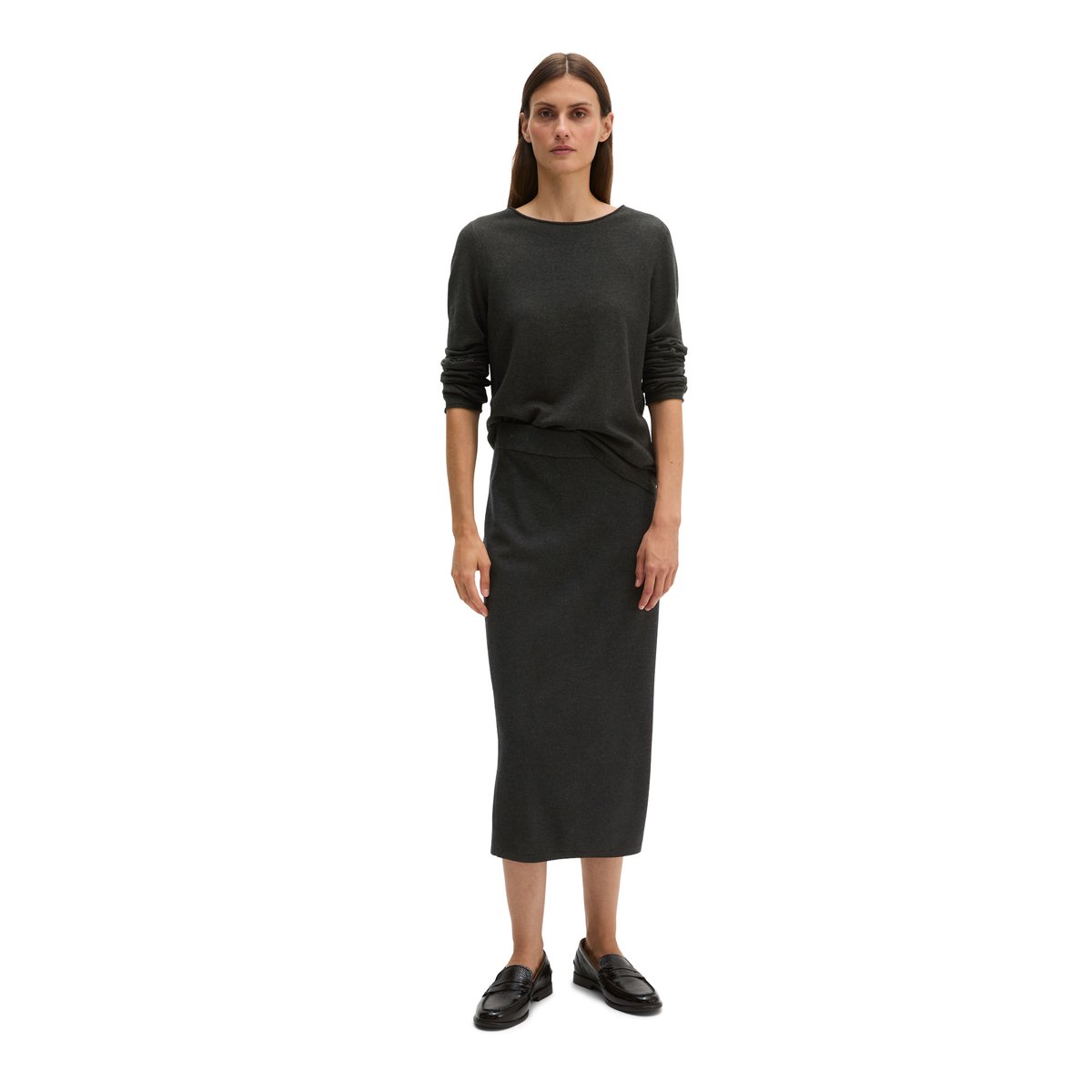 Jupe en maille fine, coupe slim en mélange de laine vierge douce gris, MARC O'POLO