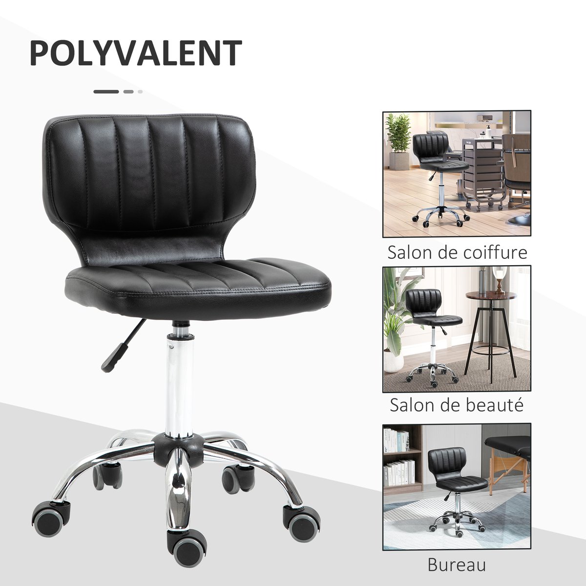 Tabouret de salon Acier Noir noir, métal chromé, HOMCOM