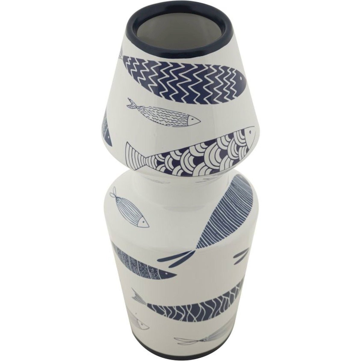 Vase en céramique motif poissons MODERN blanc et bleu, RECOLLECTION