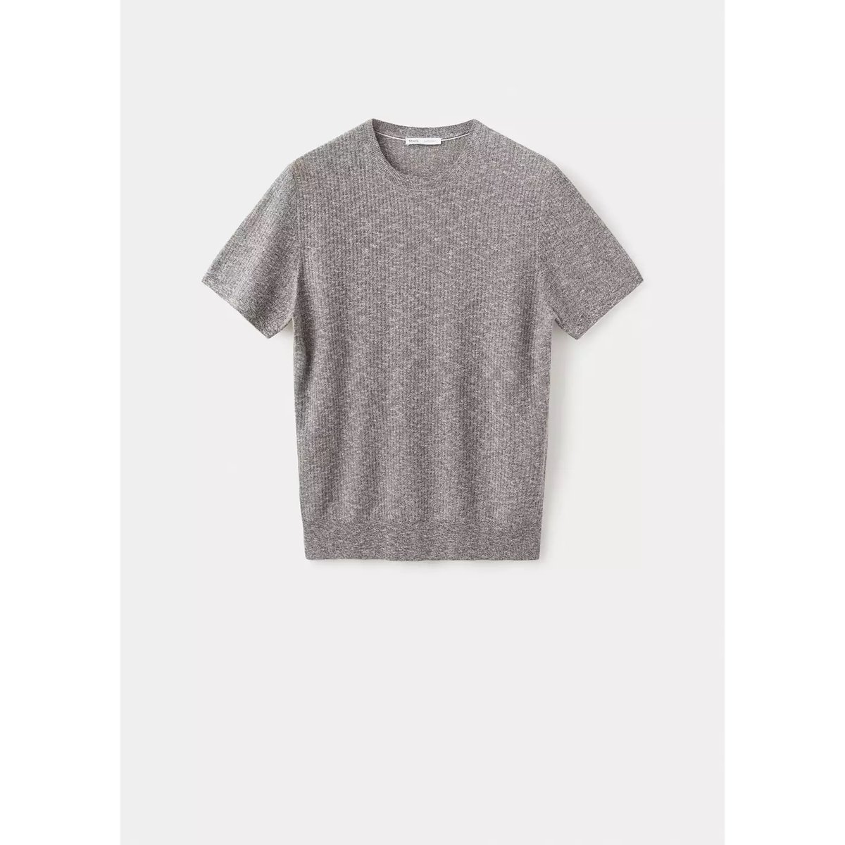 T-shirt en mélange de coton et lin côtelé bleu marine, MANGO MAN