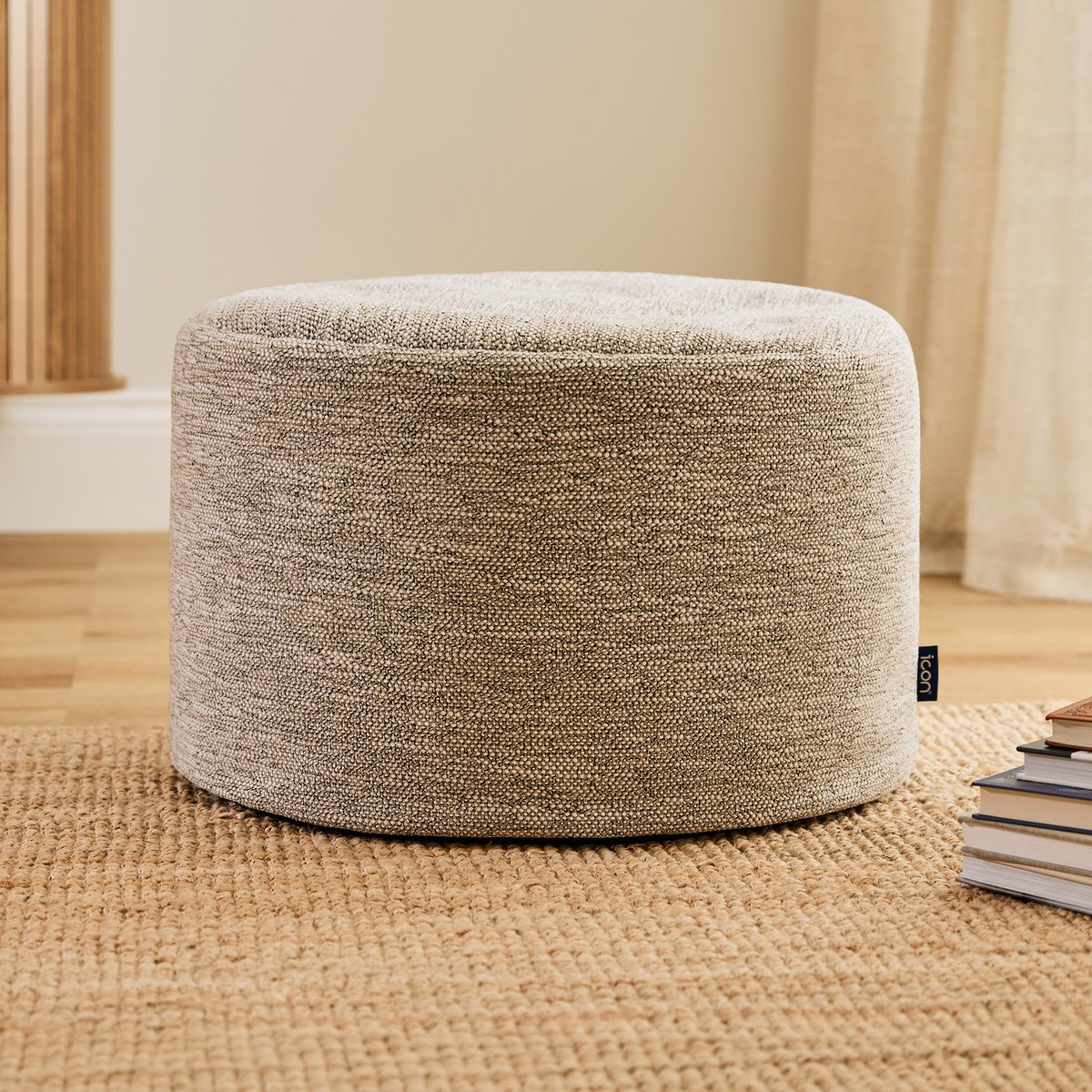Pouf repose-pieds rond en tissu tissé Oeko-Tex® - MILANO naturel beige, ICON