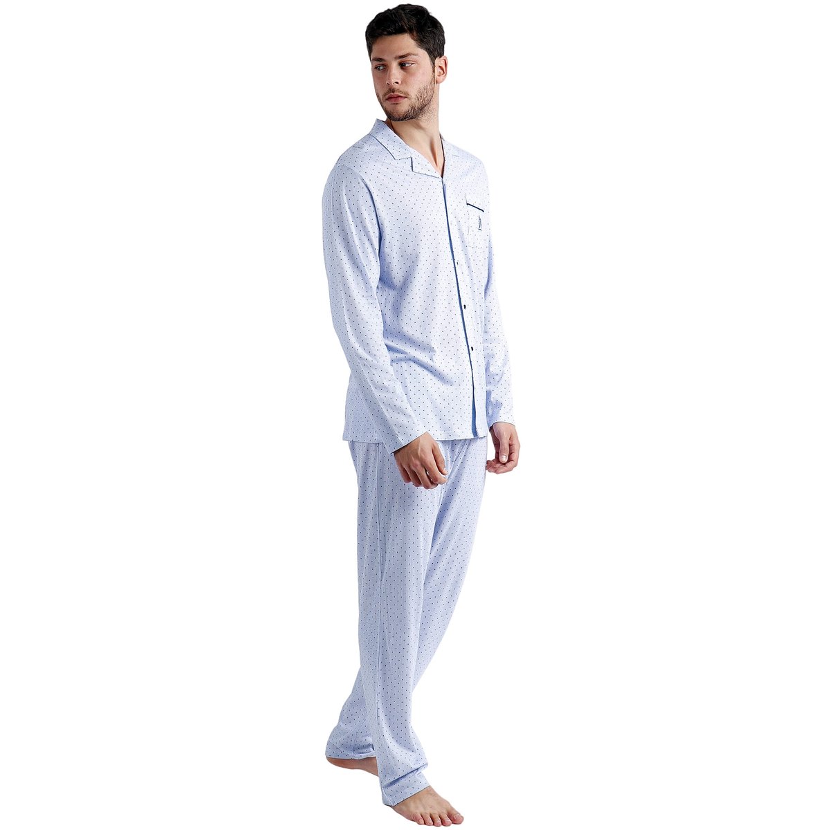 Pyjama pantalon et chemise Stripes And Dots bleu, ADMAS