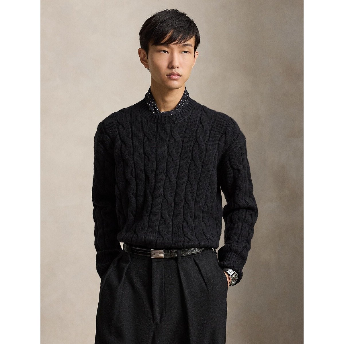 Kabeltrui van wolmix, Relaxed Fit zwart, POLO RALPH LAUREN