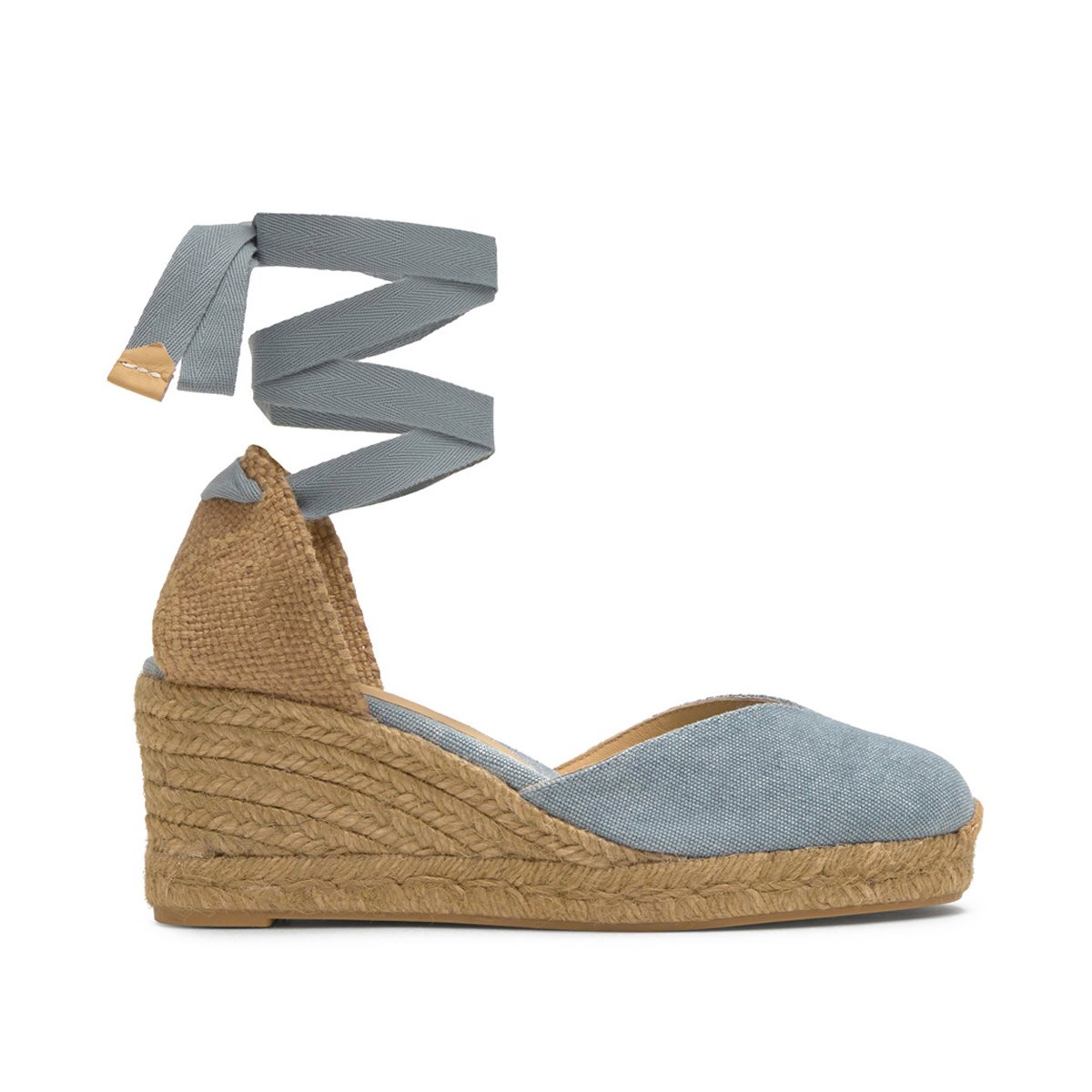 Espadrille compensée en coton biologique à lacets CHIARA PLATFORM bleu clair, CASTANER