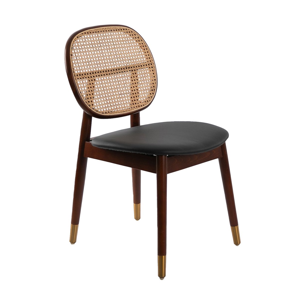 Chaise en rotin et similicuir noyer | noir, ANGEL CERDA