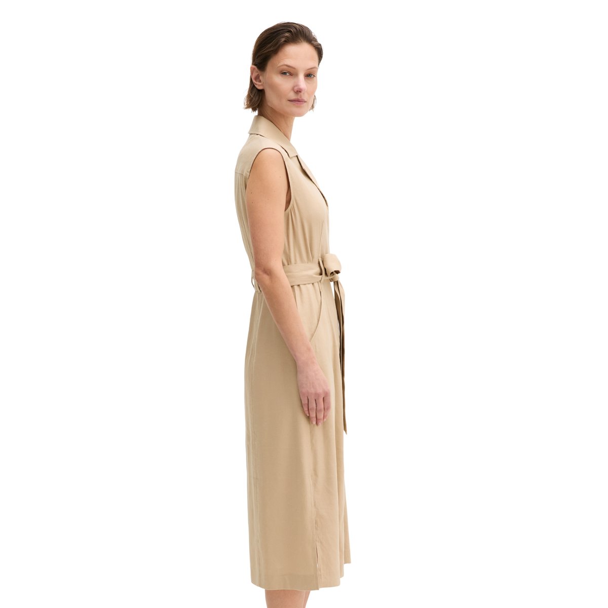 Robe sans manches regular en viscose-lin stretch beige, MARC O'POLO