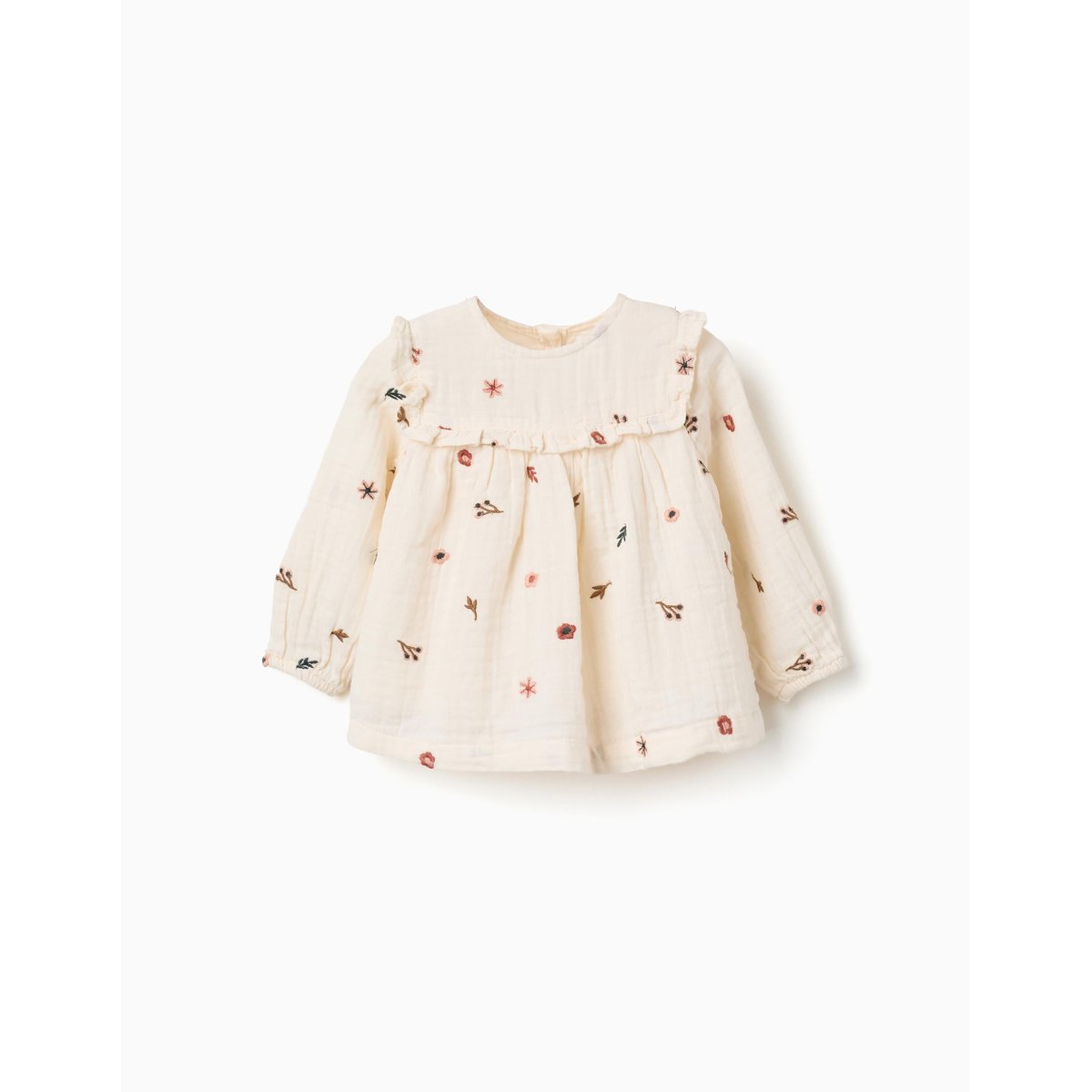 Blouse en coton à manches longues avec fleurs brodées blanc, ZIPPY