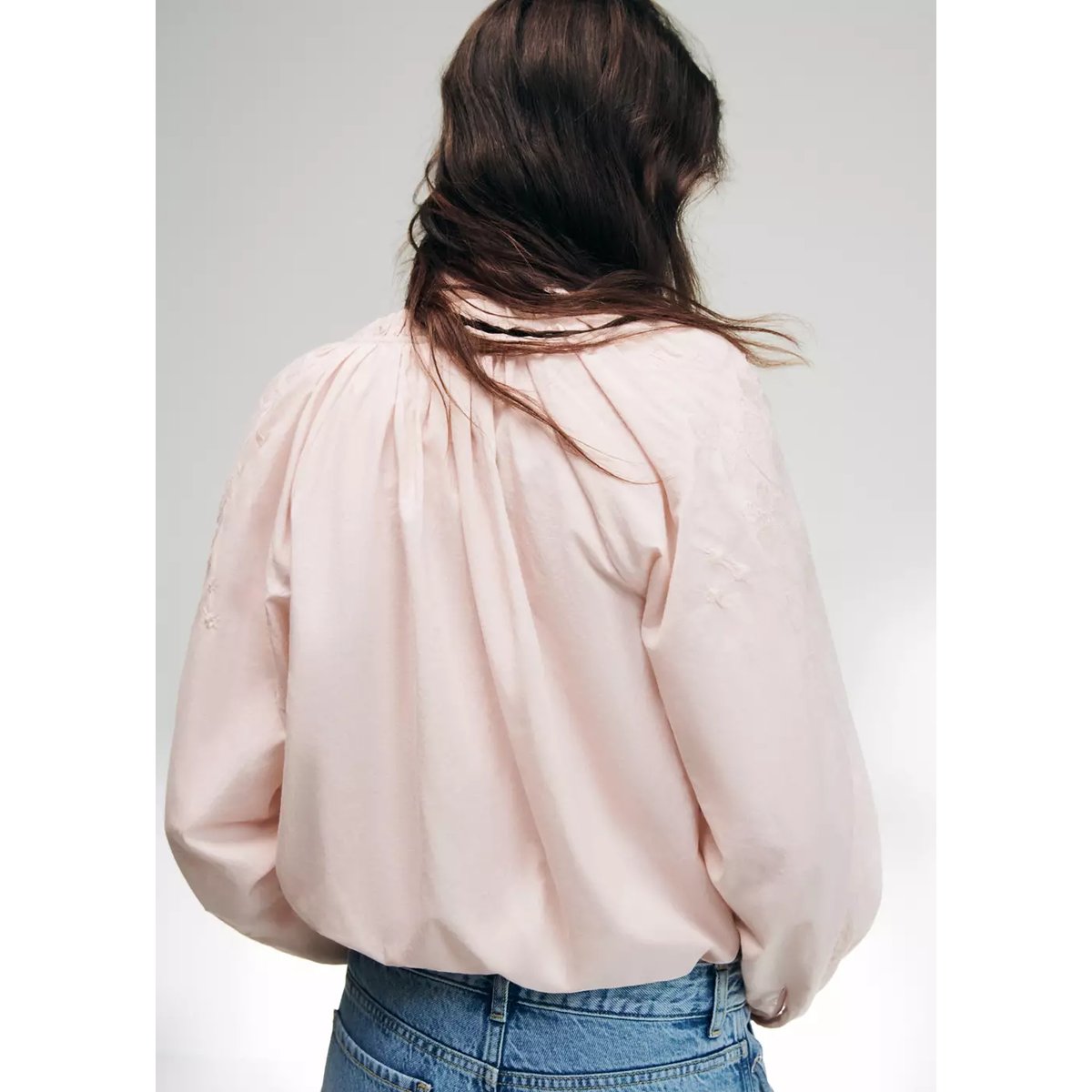 Blouse à manches bouffantes broderies rose pastel, MANGO TEEN