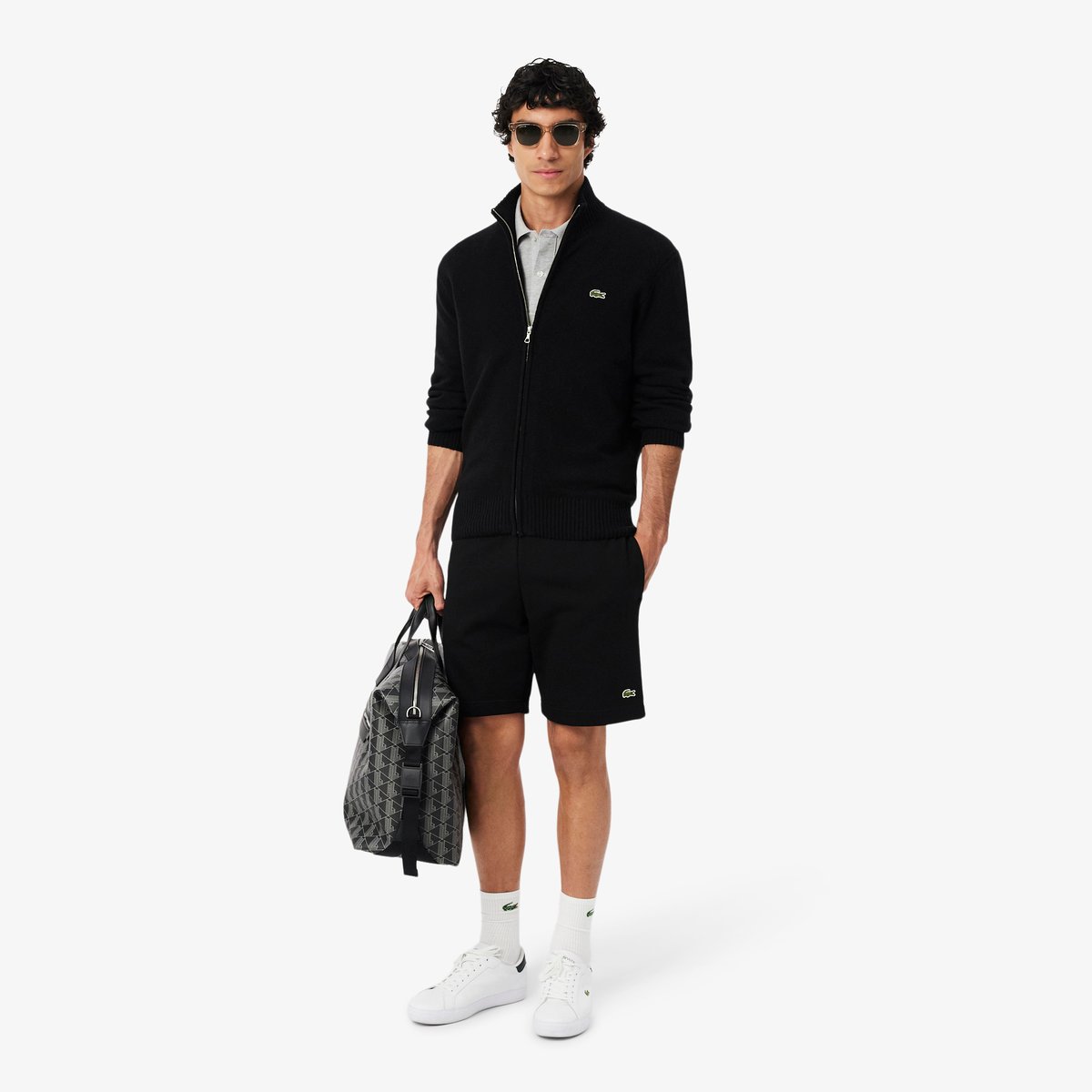 Pull zippé laine noir-031, LACOSTE