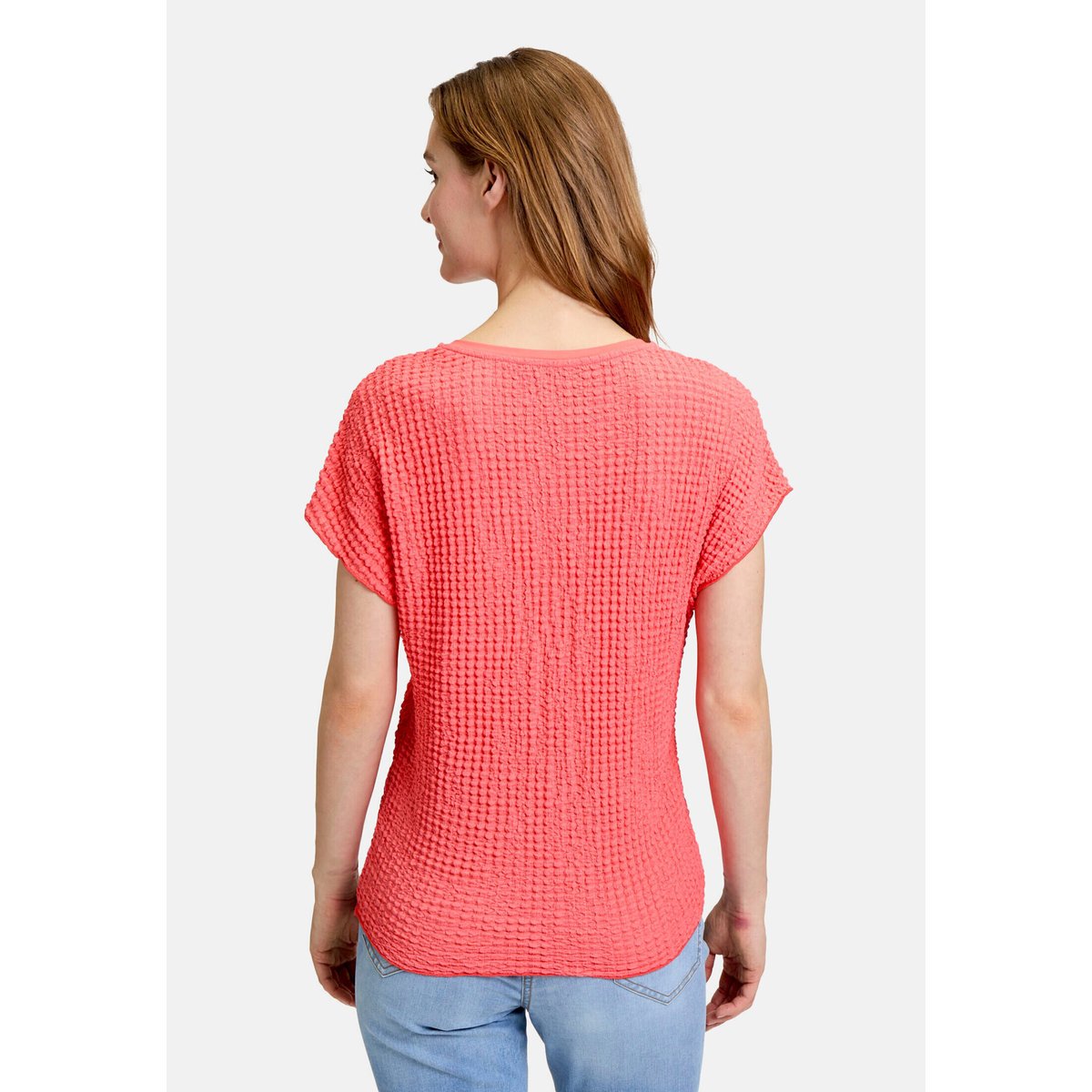 T-Shirt avec structure à encolure bateau hot coral, BETTY BARCLAY