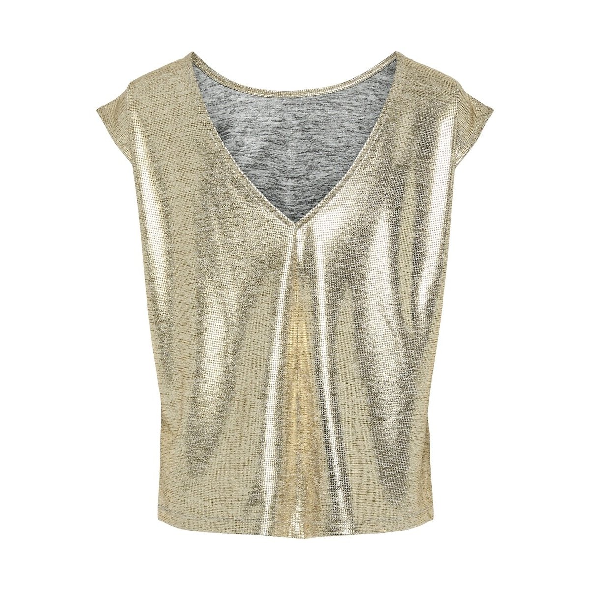Short Sleeve T-Shirt with Back V-Neck gold, PIECES