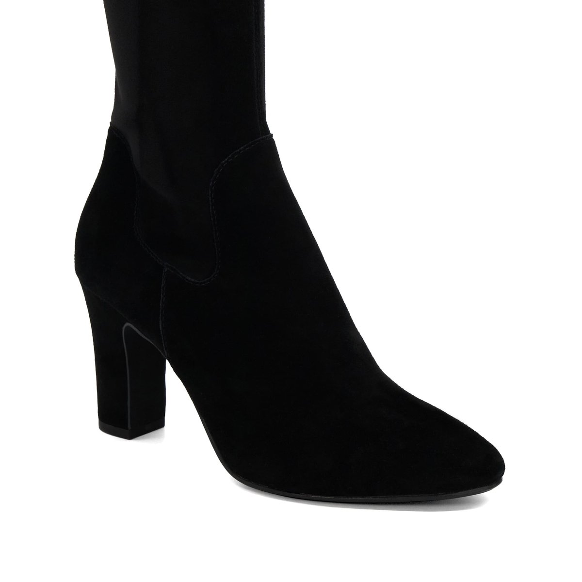 Bottes hauteur genou à talon carré - SIMPLE black-suede mix, DUNE LONDON
