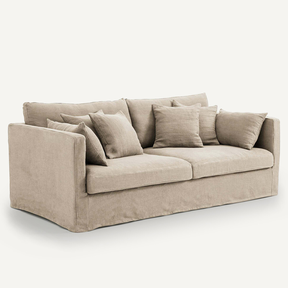 Sofá de 3, 4 ou 5 lugares, em linho grosso stonewashed, Néo Kinkajou natural, AM.PM
