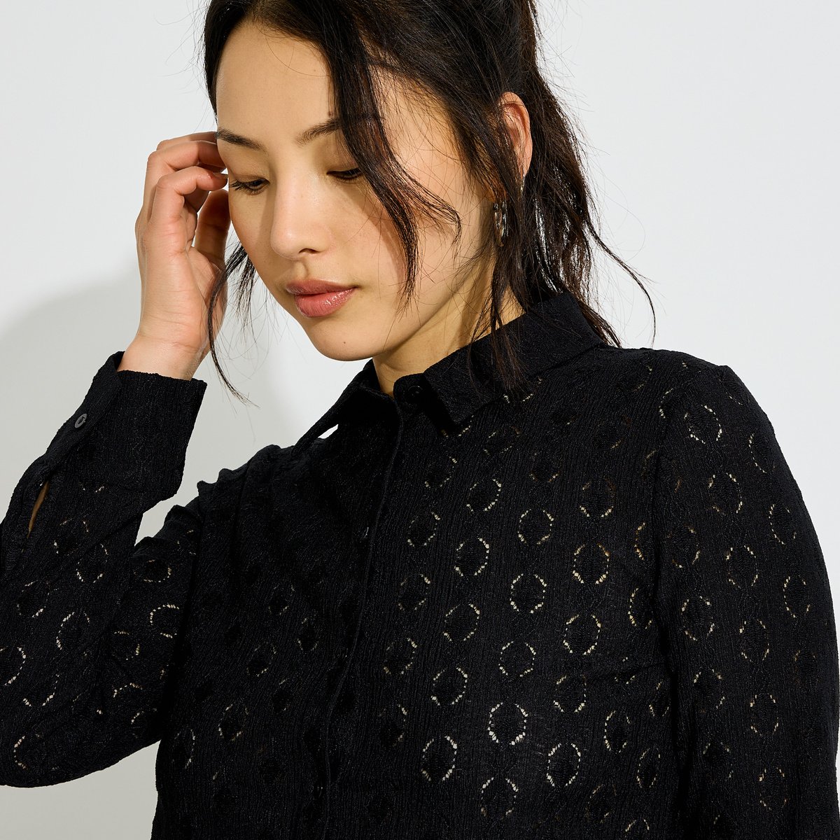 Chemise maille ajourée noir, GRAIN DE MALICE